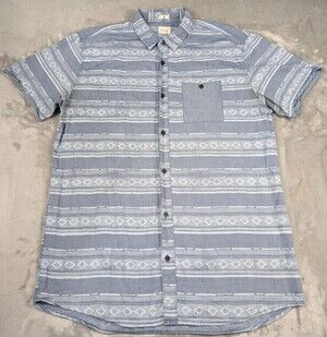 Ambig Shirt Mens 2XL Grey Blue Button Up Southwestern Stripes Chambray Preppy